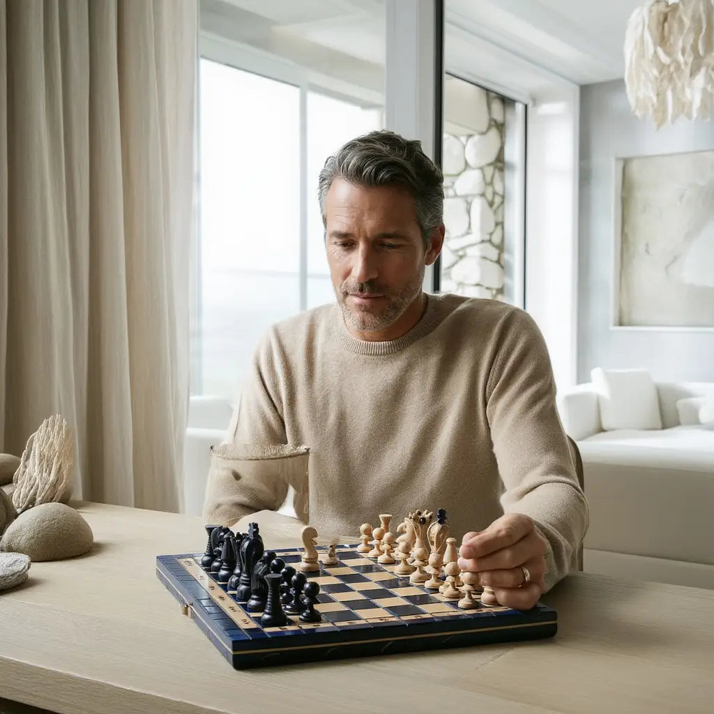 Échiquier en Bois de Charme | Ensemble d'Échecs Bleu Myrtille avec Finition Élégante 6