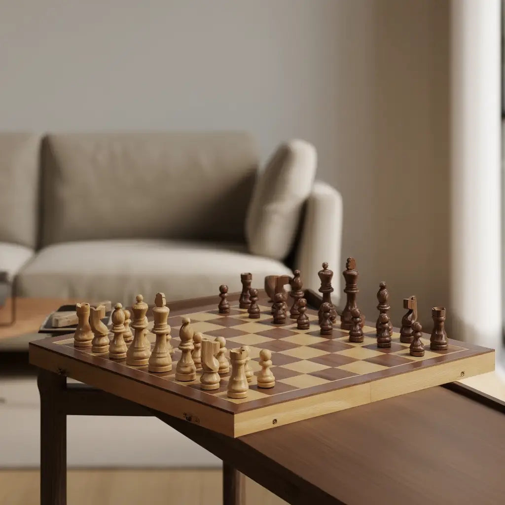 Jeu d'Échecs en Bois Pliant avec Pièces Magnétiques – Échiquier en Noyer et Érable 38 cm 6