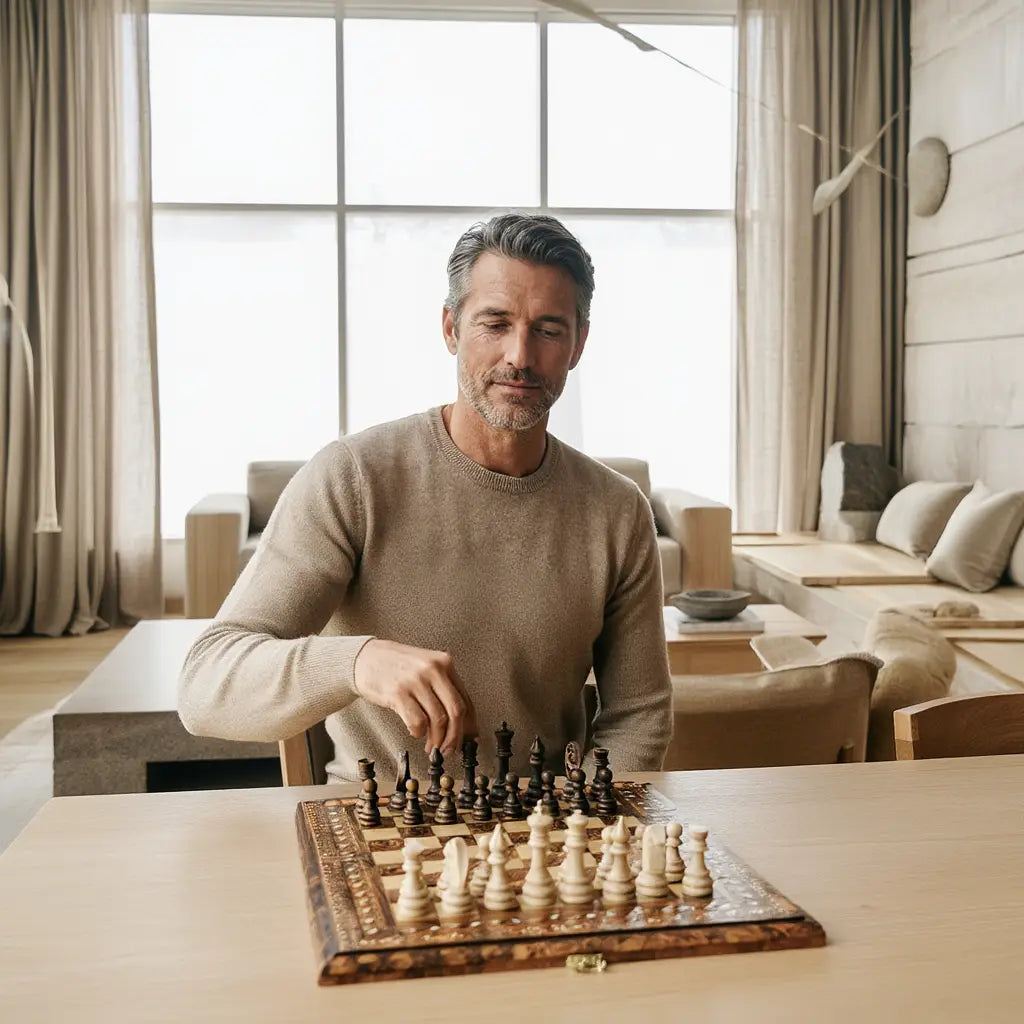 Échiquier en Bois de Hêtre et Noyer avec Pièces Sculptées | Artisanat Élégant pour Passionnés d'Échecs 6