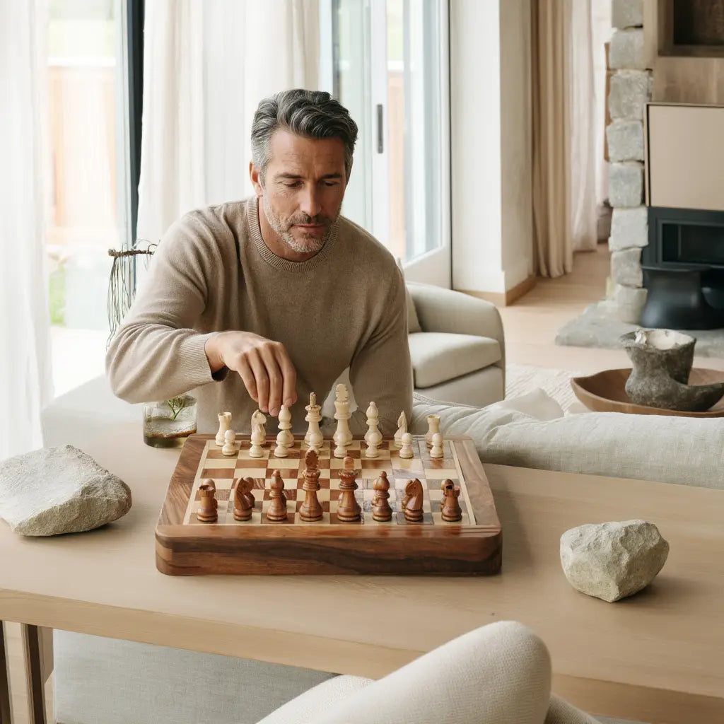 Jeu d'Échecs en Bois Magnétique Pliant avec Artisanat Élégant pour Parties Inoubliables 6