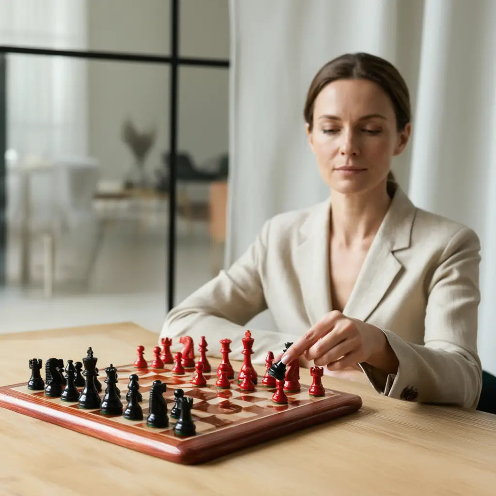 Jeu d'Échec en Bois Africain avec Pièces Sculptées | Élégant Espace de Jeu et Décoration 3