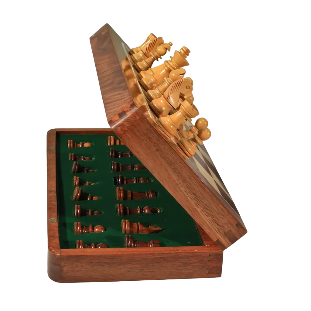 Coffret d'Échecs Pliant en Palissandre et Érable avec Magnétisme – 30 cm x 30 cm 1