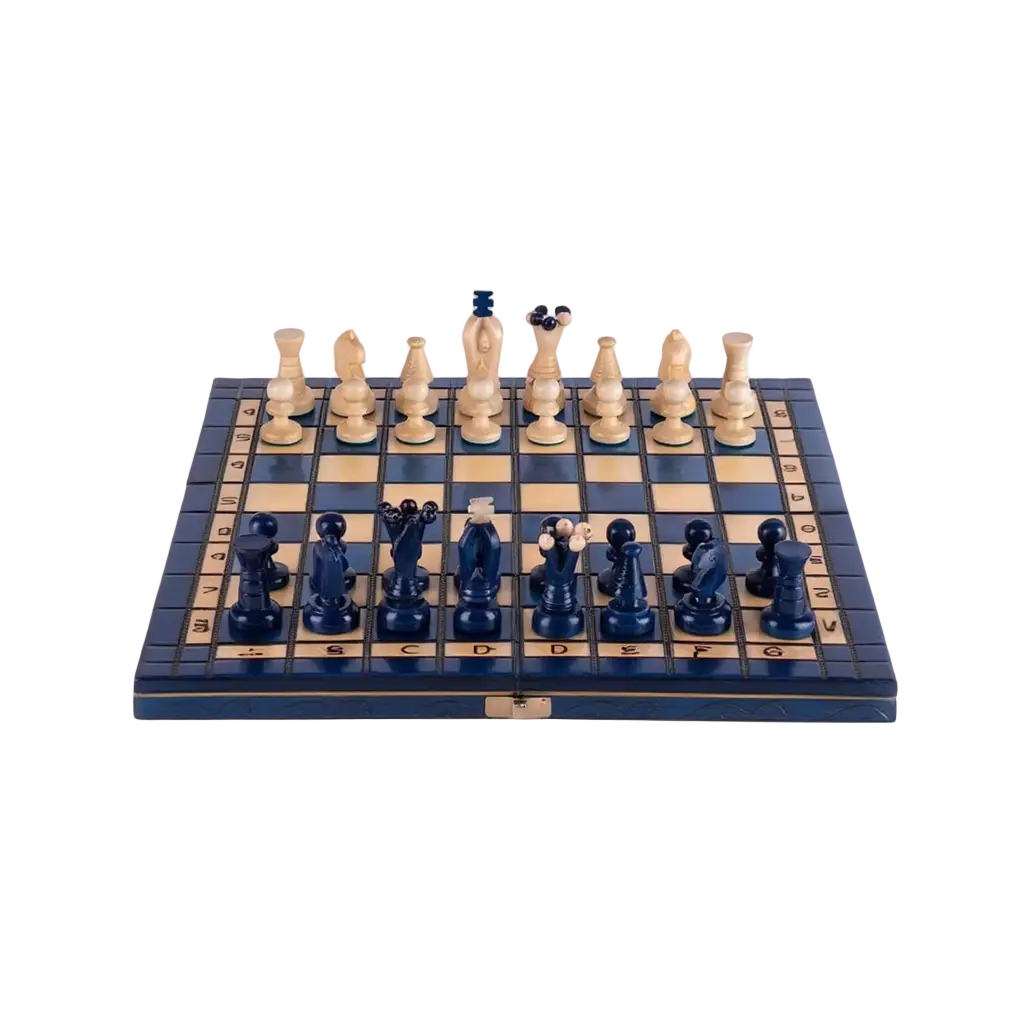 Échiquier en Bois de Charme | Ensemble d'Échecs Bleu Myrtille avec Finition Élégante 1