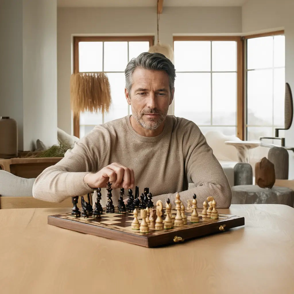 Jeu d'Échecs en Bois de Hêtre et Bouleau avec Échiquier Pliable | Élégance et Praticité pour Passionnés 6