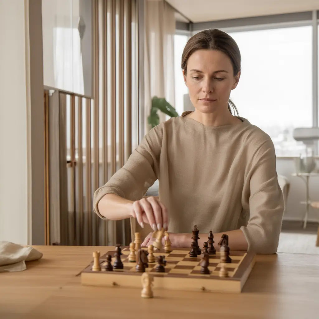 Jeu d'Échecs en Bois Pliant avec Pièces Magnétiques – Échiquier en Noyer et Érable 38 cm 5
