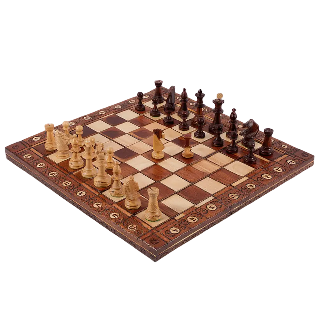 Échiquier de Luxe en Bois Pliant avec Pièces Sculptées | Design Élégant pour Passionnés d'Échecs 1