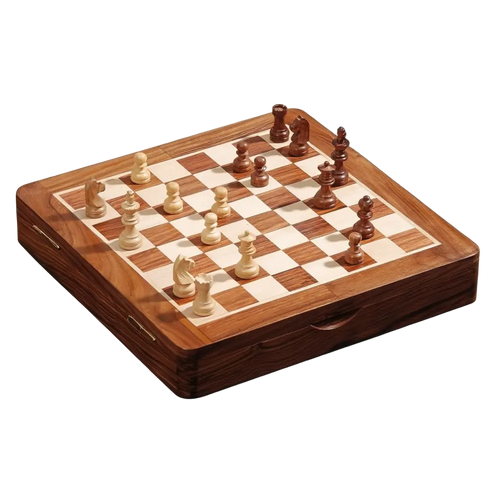 Coffret de Jeu d'Échecs Magnétique en Bois de Sheesham avec Rangement Pratique 1