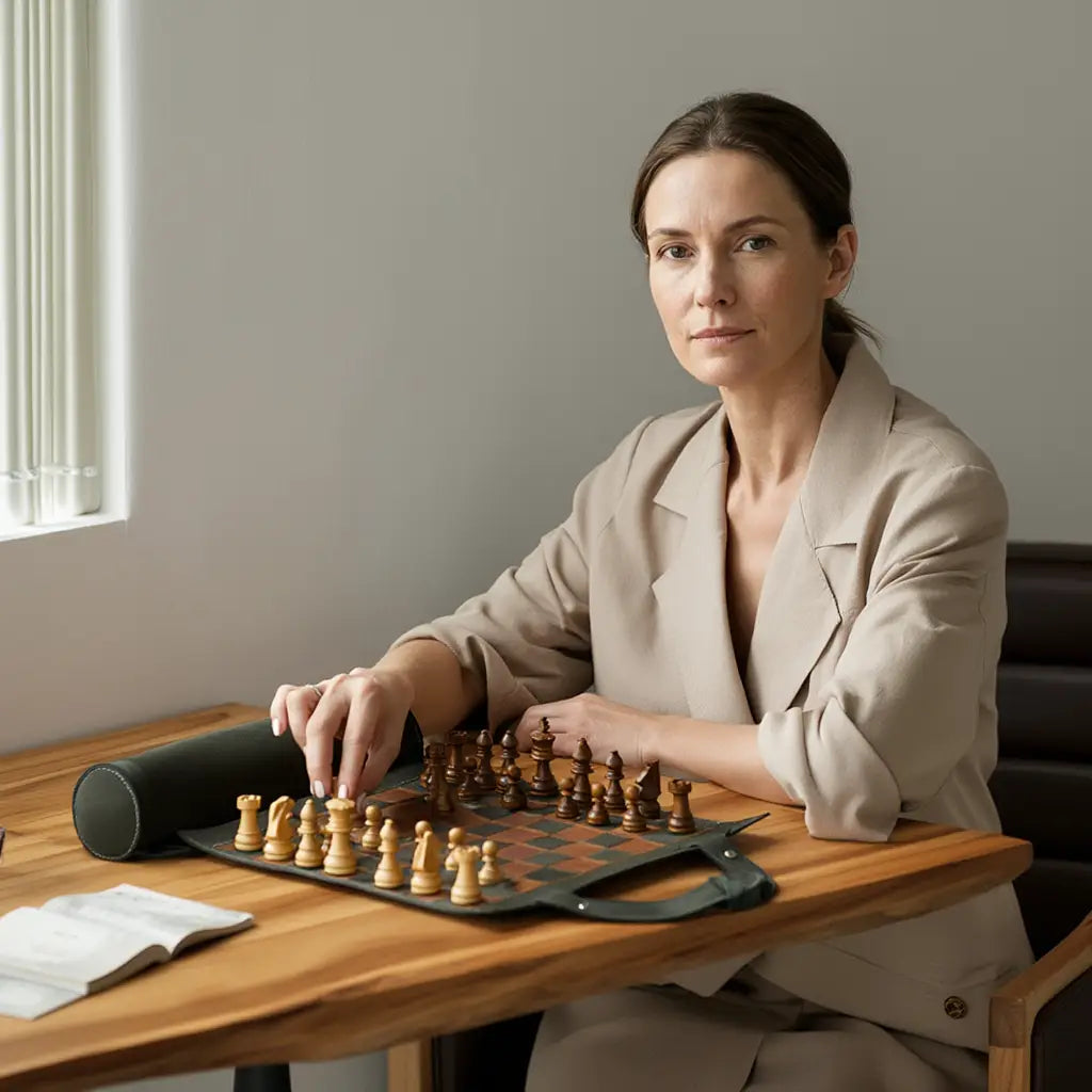 Jeu d'échecs Magnétique en Cuir Roulable Compact et Léger pour Voyages 5