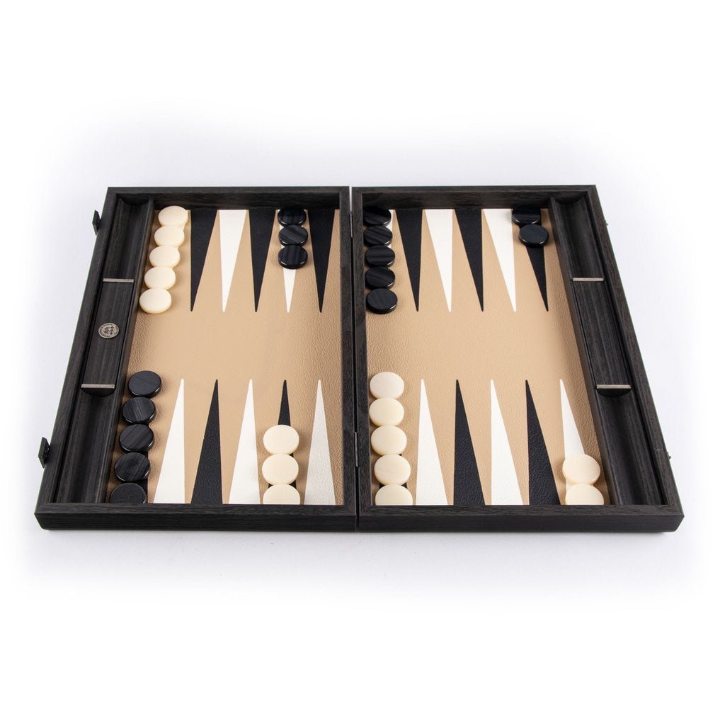 Backgammon en Bois et Cuir Vegan avec Pions Nacrés | Élégance Artisanale pour Moments de Jeu 1