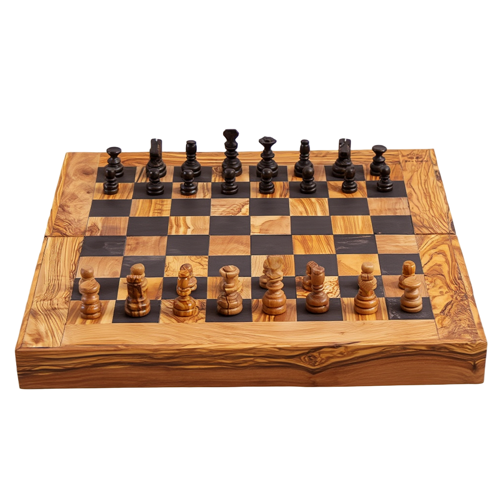 Plateau d'Échecs en Bois d'Olivier | Design Élégant et Pliable | Compact pour Voyage et Décoration 1
