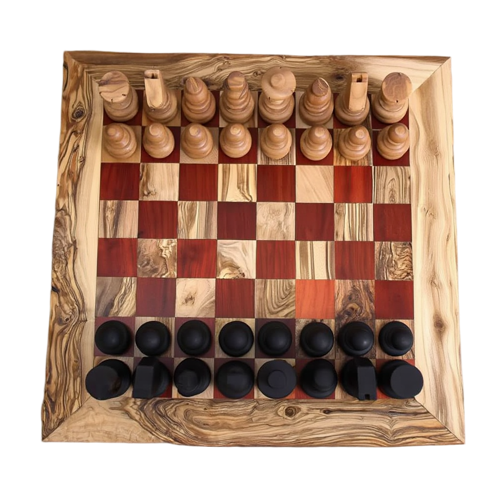 Échiquier Pliable en Bois d'Olivier | Compact et Élégant avec Cases Rouges pour Voyage et Décoration 1