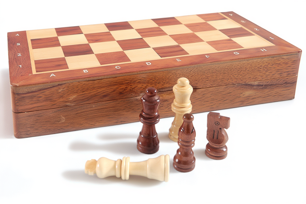 Échiquier en Bois de Marqueterie avec Compartiment de Rangement