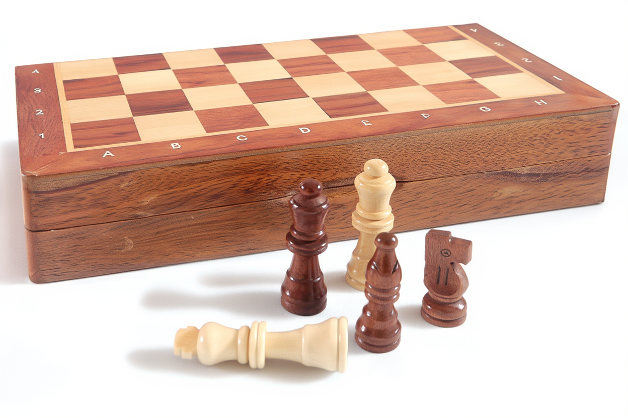 Échiquier en Bois de Marqueterie avec Compartiment de Rangement