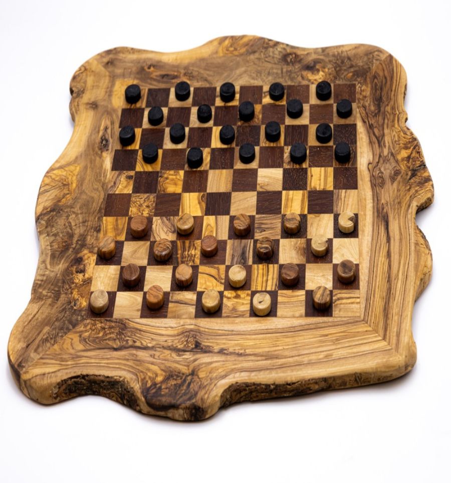 Jeu de Dames en Bois d'Olivier | Élégance Artisanale pour Moments Conviviaux 8