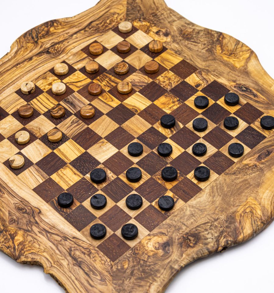 Jeu de Dames en Bois d'Olivier | Élégance Artisanale pour Moments Conviviaux 9