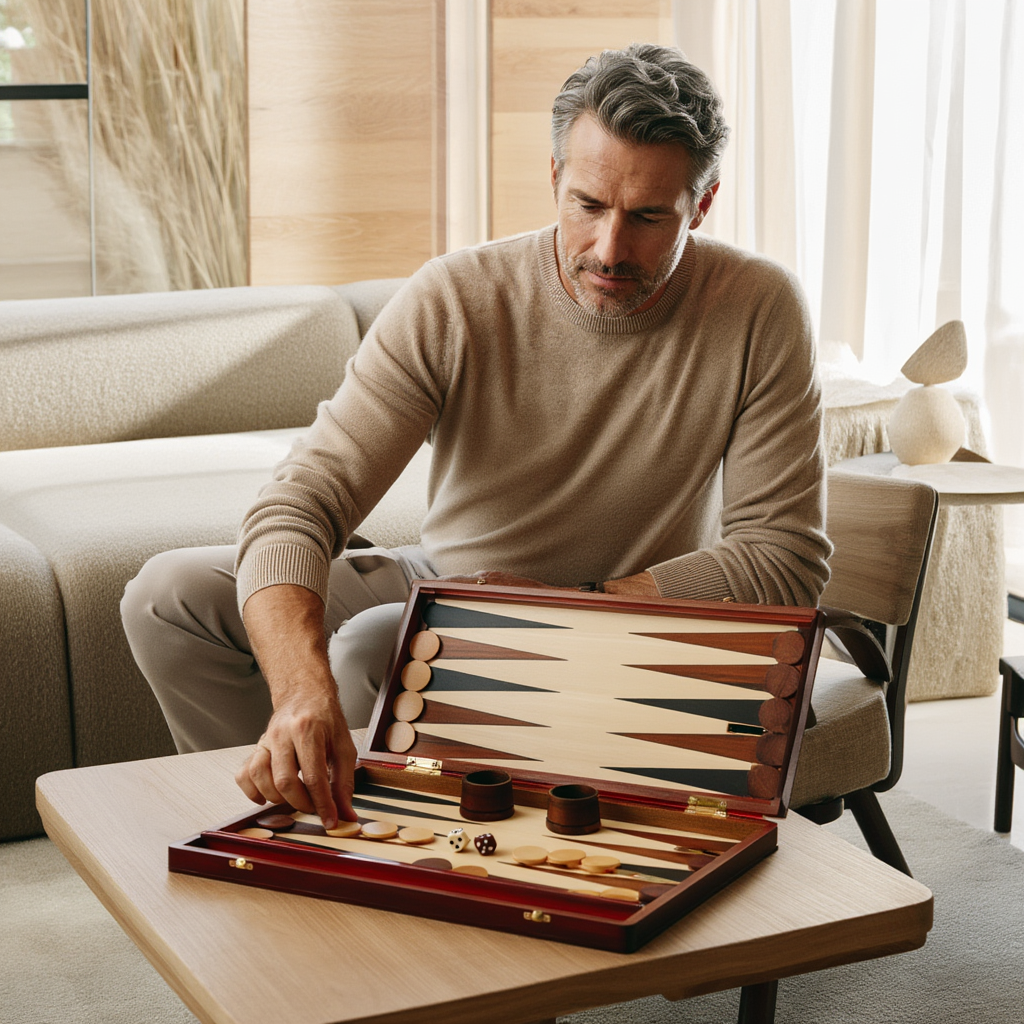 Ensemble de Backgammon en Bois | Jeu de Société Élégant avec Pièces Artisanales | Moments Inoubliables pour Amateurs de Jeux 10