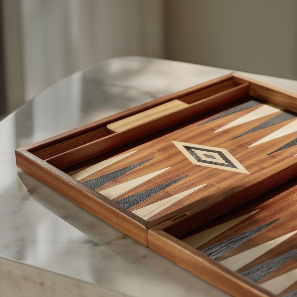 Plateau de Backgammon en Acajou avec Marqueterie Élégante | Pratique et Chic pour Soirées Conviviales 2