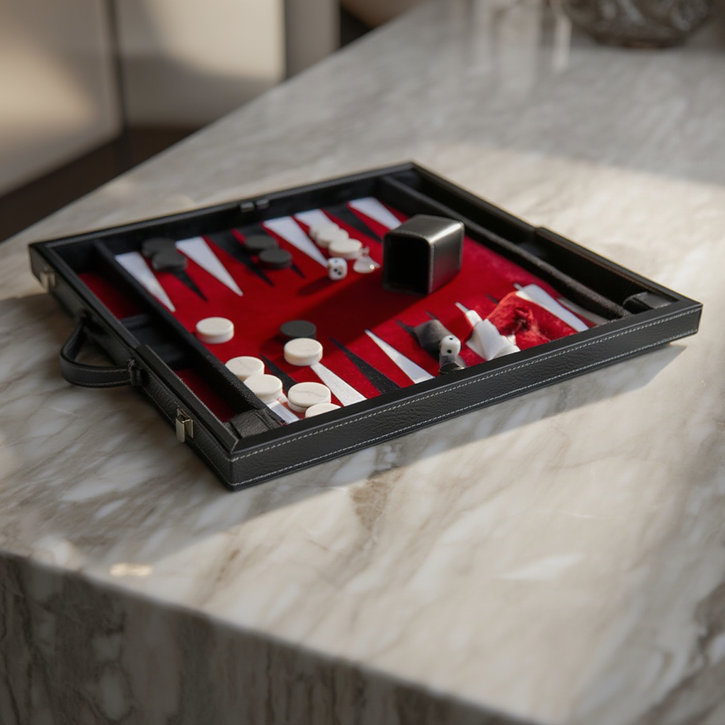 Mallette de Backgammon en Simili Cuir Noir avec Intérieur en Velours | Design Élégant pour Parties Raffinées 2