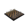 Ensemble d'Échecs en Métal Doré et Argenté avec Échiquier en Cuir Fait Main - 26,5 cm 1