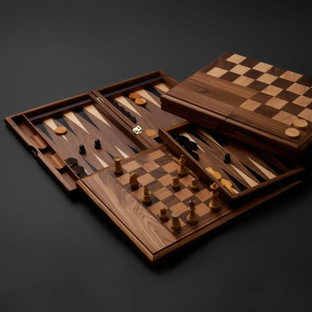 Coffret en Noyer avec Échecs et Backgammon – Jeu de Société Élégant en Bois 2