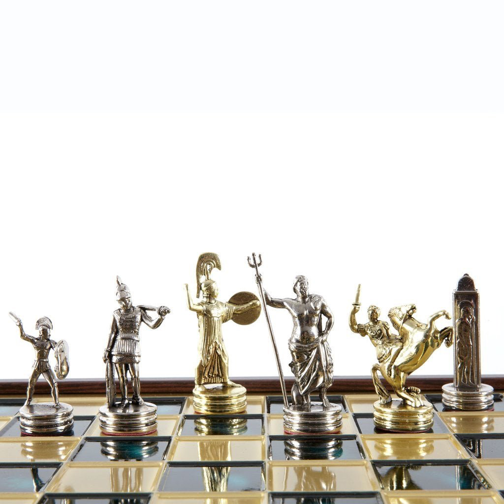 Jeu d'Échecs en Laiton avec Échiquier - Mythologie Grecque, 32 pièces