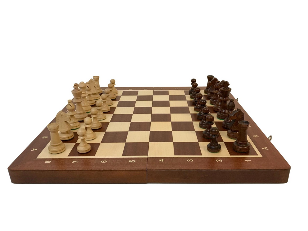 Jeu d'Échecs en Bois avec Échiquier en Sycomore et Acajou – Coffre Pliant Pratique