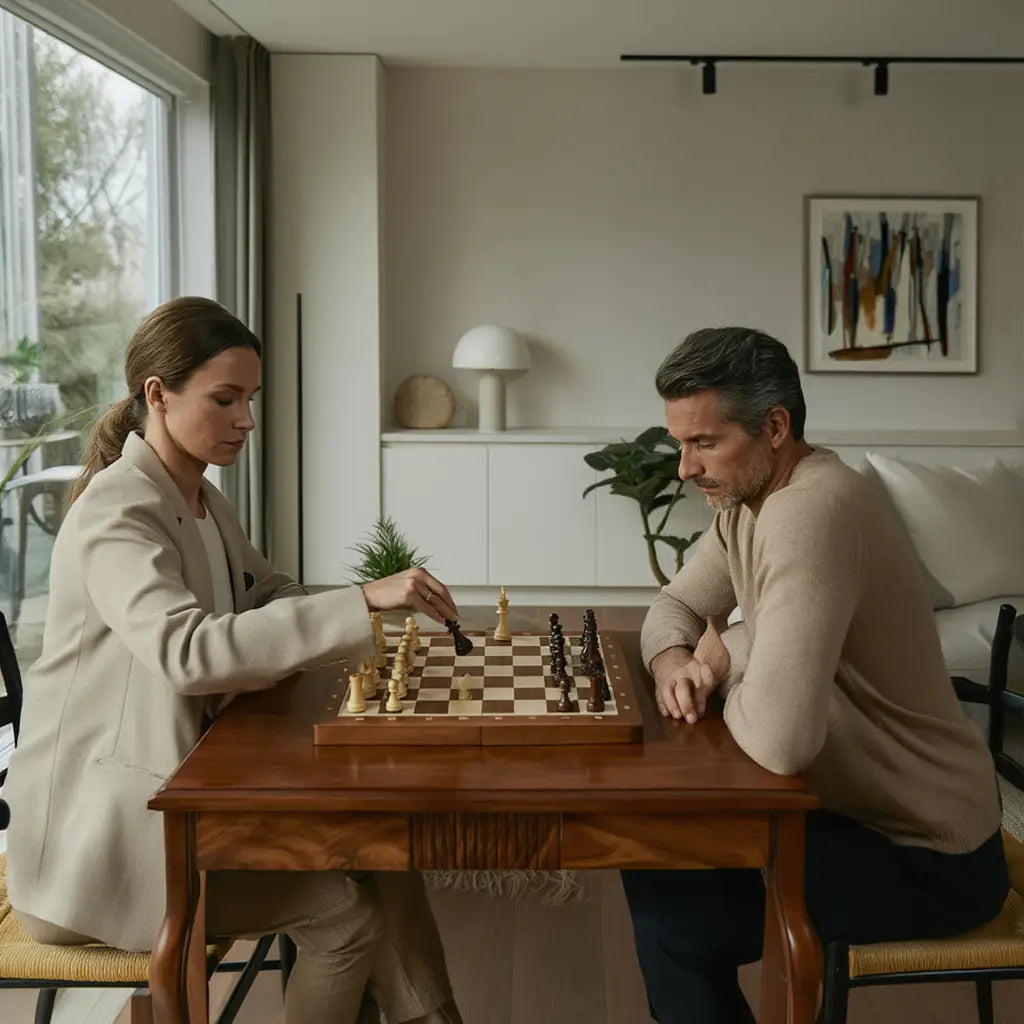Jeu d'Échecs en Bois avec Échiquier en Sycomore et Acajou – Coffre Pliant Pratique 4