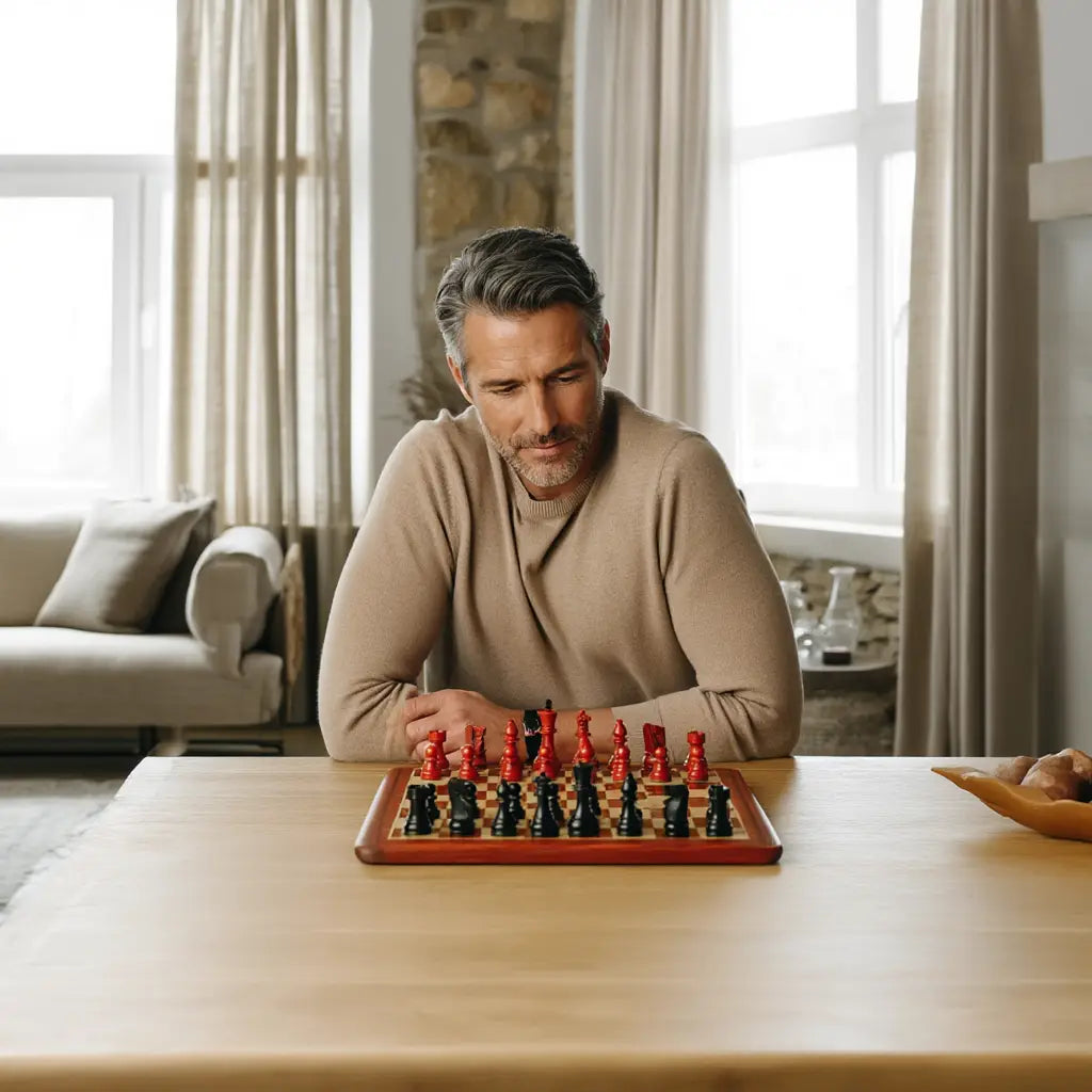 Jeu d'Échec en Bois Africain avec Pièces Sculptées | Élégant Espace de Jeu et Décoration 6