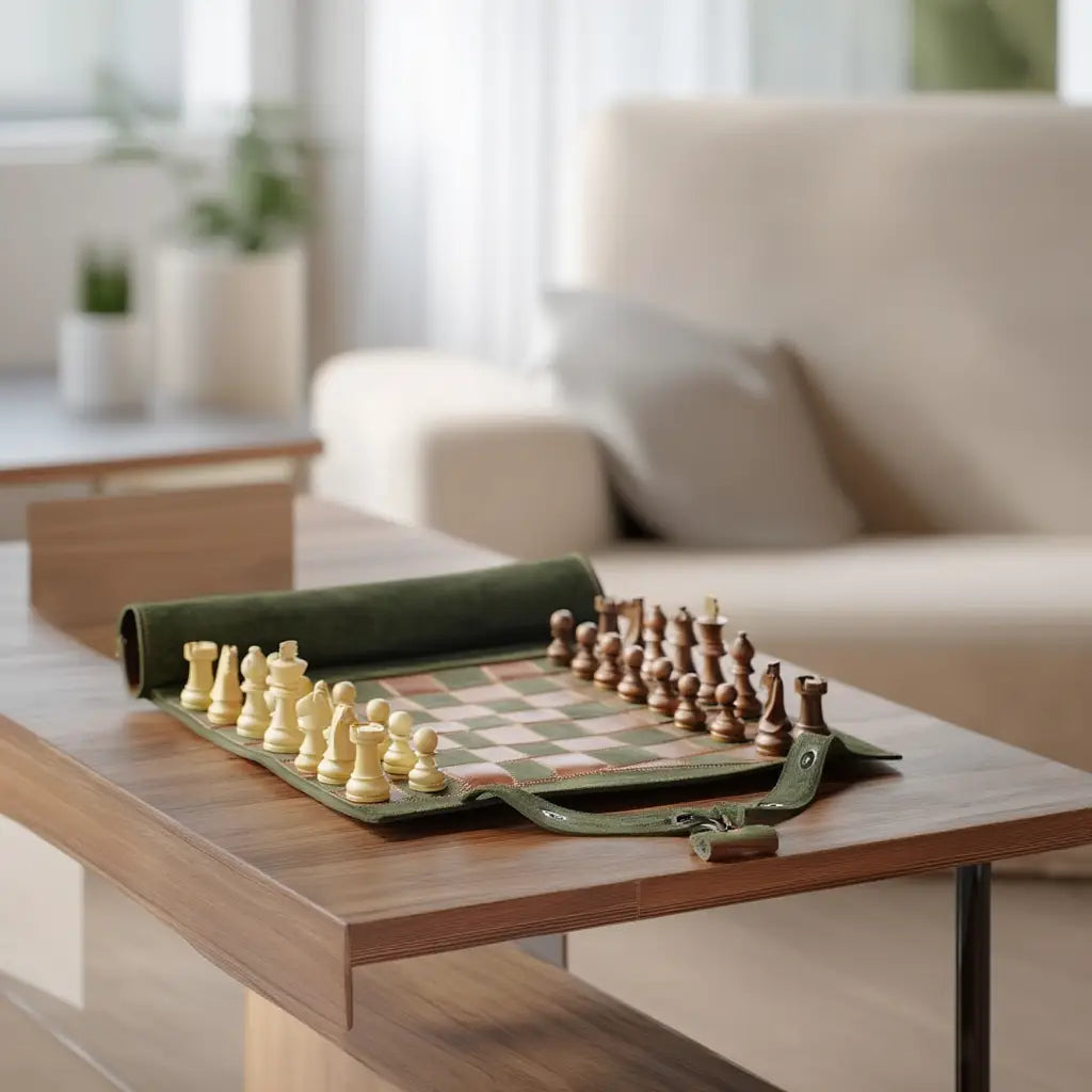 Jeu d'échecs Magnétique en Cuir Roulable Compact et Léger pour Voyages 3