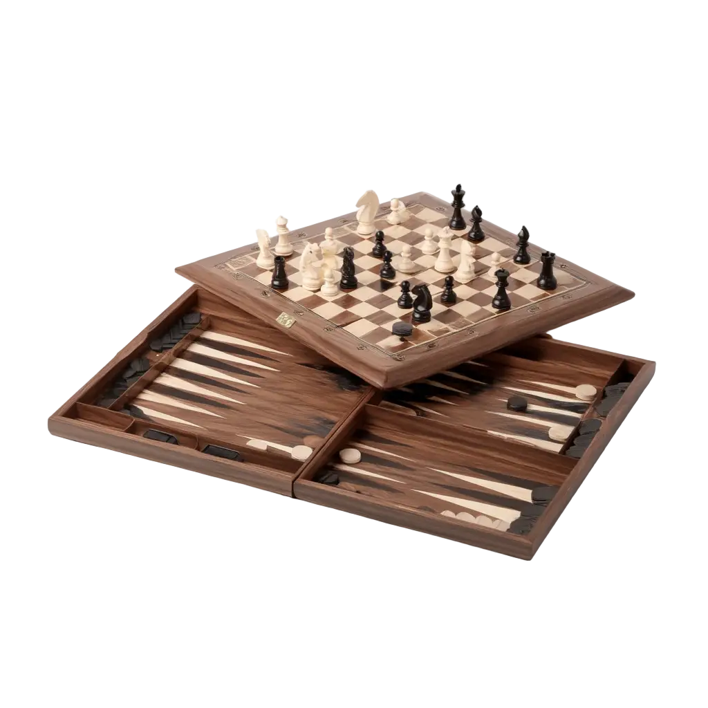 Coffret en Noyer avec Échecs et Backgammon – Jeu de Société Élégant en Bois 1