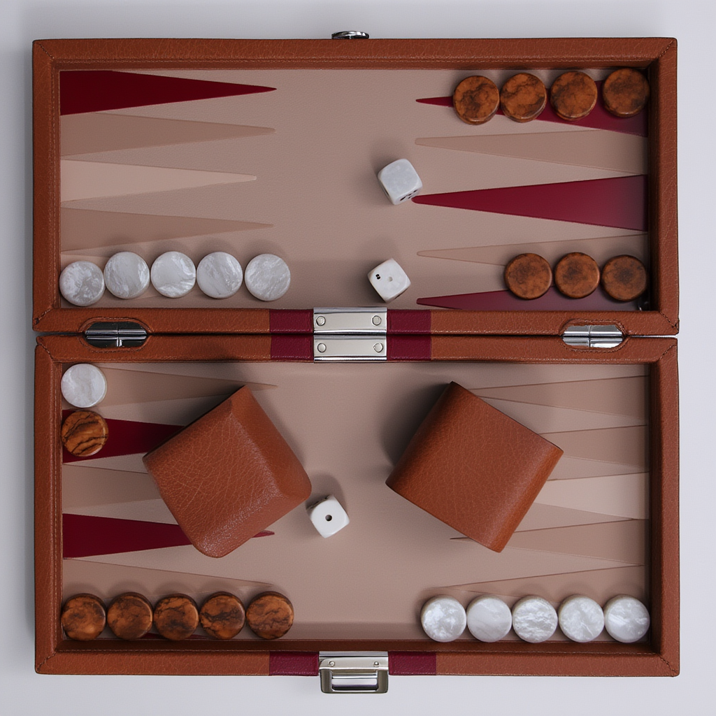 Coffret de Backgammon en Bois Cognac | Plateau Amovible et Élégance pour Moments Inoubliables 4