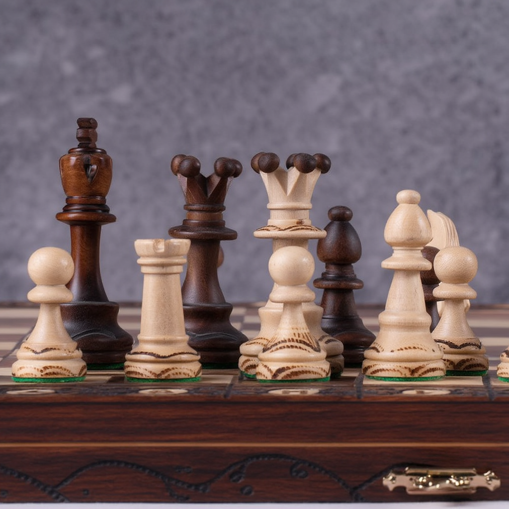 Échiquier en Sycomore avec Pièces Sculptées | Design Élégant pour Passionnés de Jeu