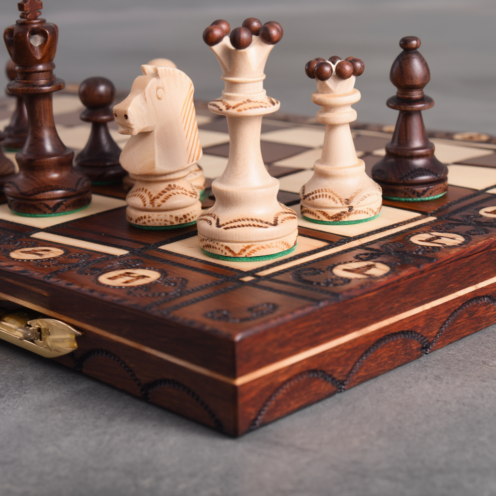 Échiquier en Sycomore avec Pièces Sculptées | Design Élégant pour Passionnés de Jeu