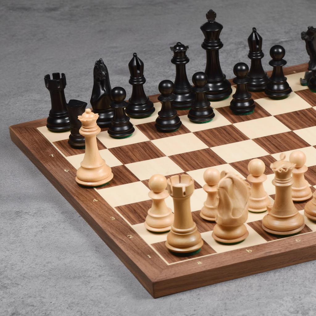 Échiquier en Bois | Jeu d'Échecs avec Pièces Sculptées en Ébène et Buis