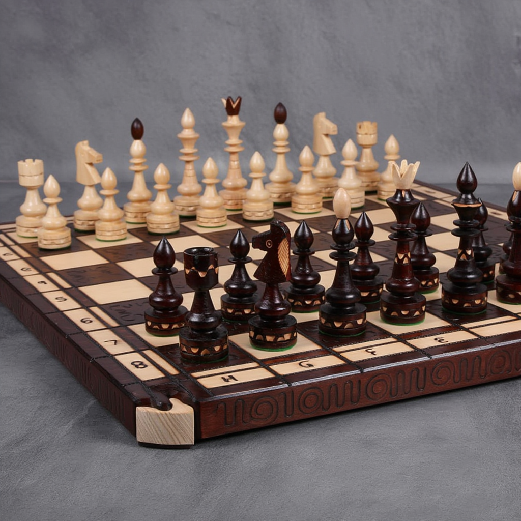 Jeu d'Échecs en Bois de Hêtre et Bouleau avec Échiquier Pliable Praticité pour Passionnés