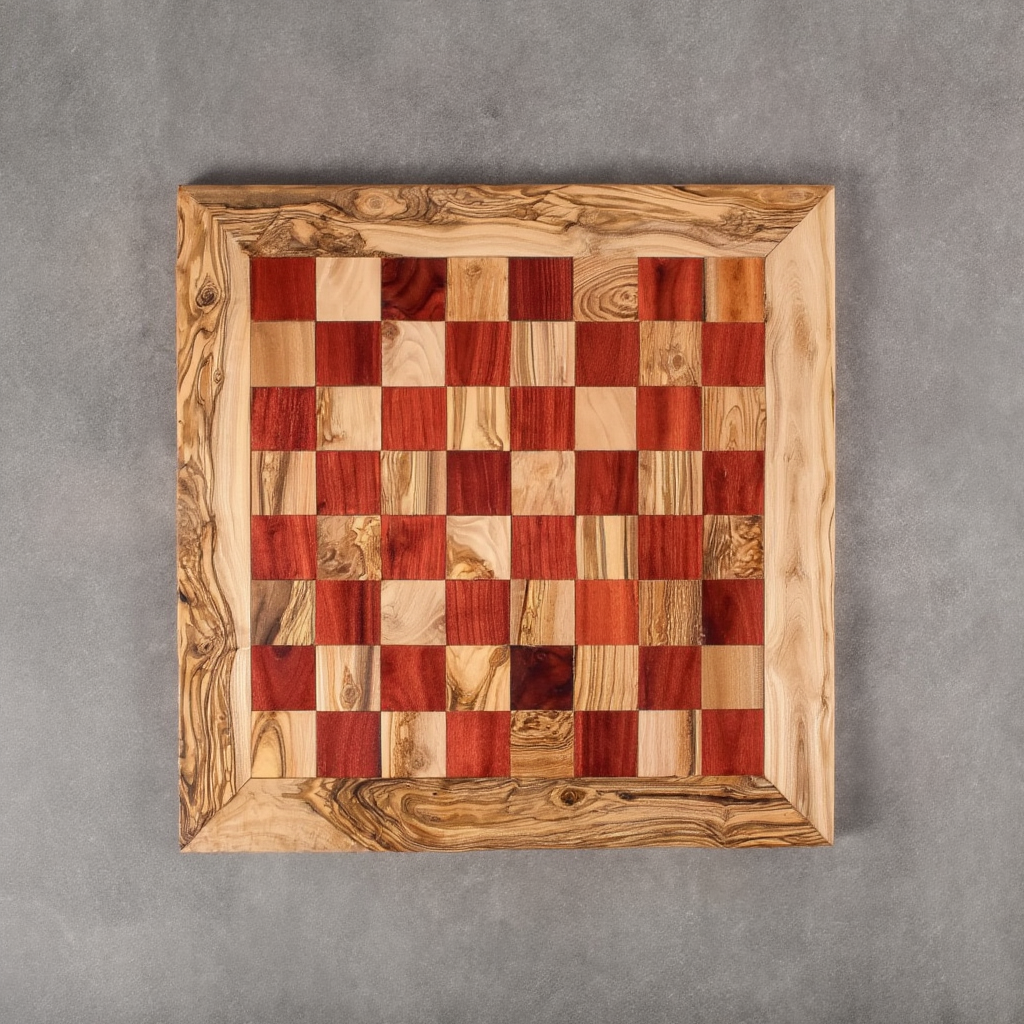 Échiquier Pliable en Bois d'Olivier | Compact et Élégant avec Cases Rouges pour Voyage et Décoration 6
