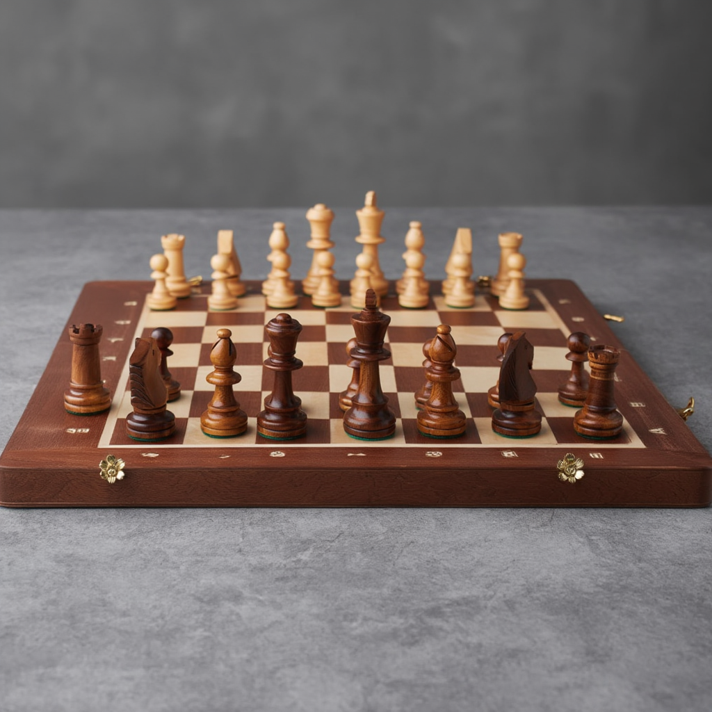 Jeu d'Échecs en Bois avec Échiquier en Sycomore et Acajou – Coffre Pliant Pratique