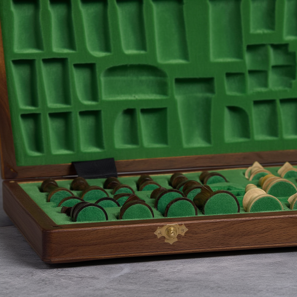 Jeu d'Échecs en Bois avec Échiquier en Sycomore et Acajou – Coffre Pliant Pratique