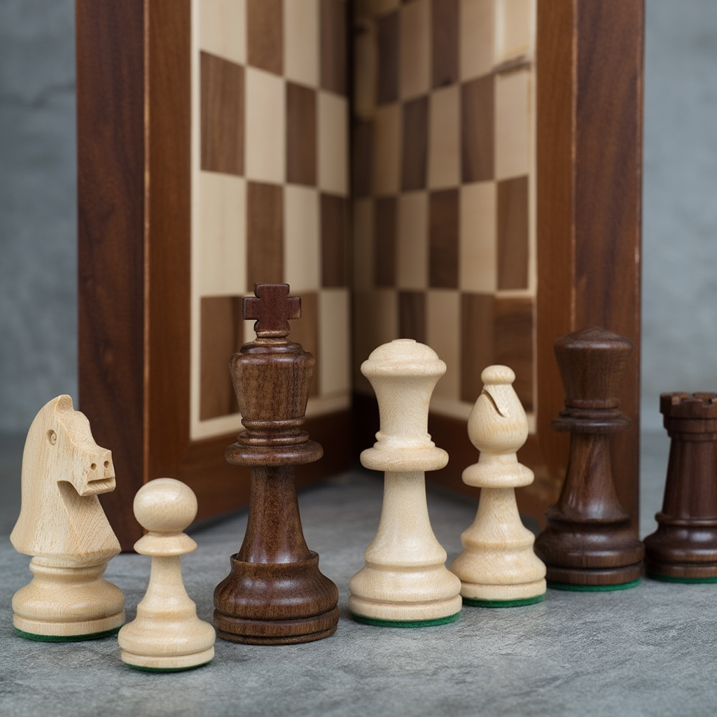 Jeu d'Échecs en Bois avec Échiquier en Sycomore et Acajou – Coffre Pliant Pratique