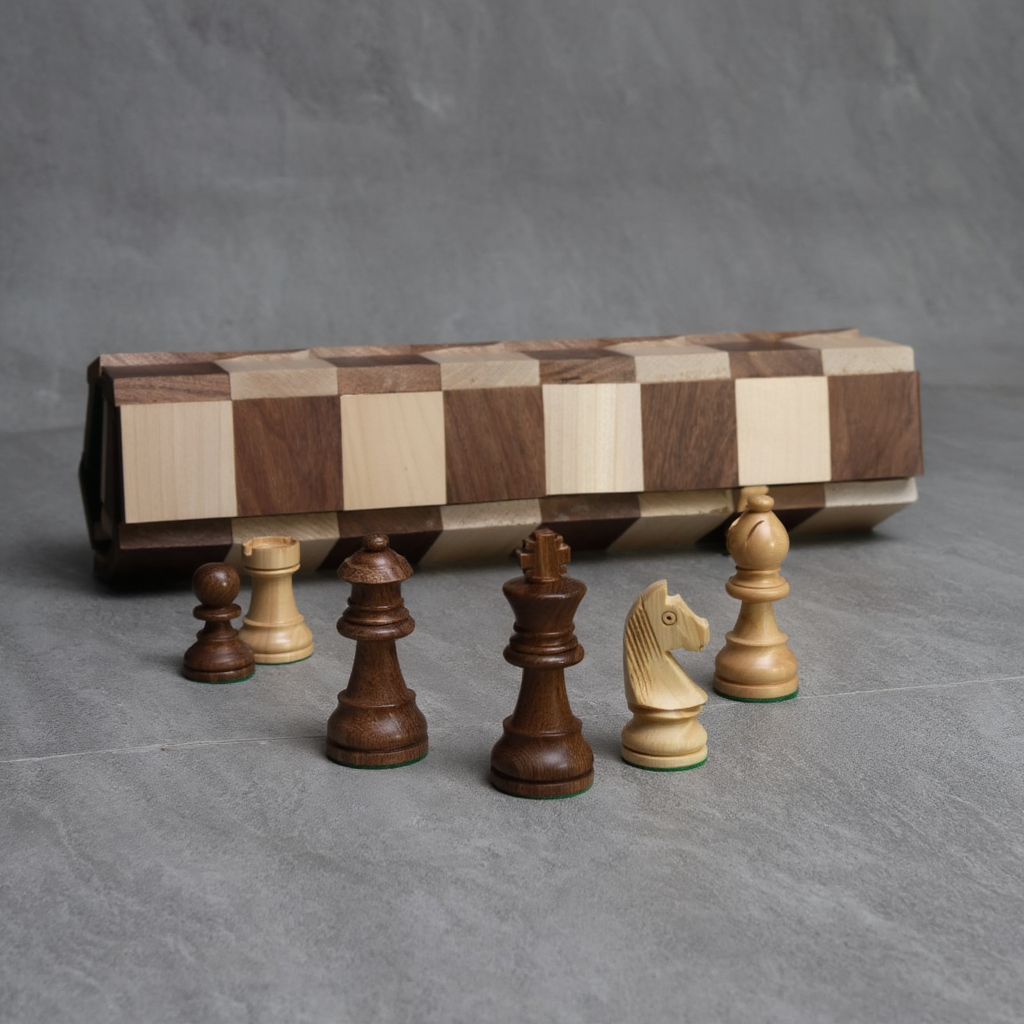 Échiquier en Bois de Sheesham | Surface de Jeu Enroulable Pratique pour Passionnés d'Échecs