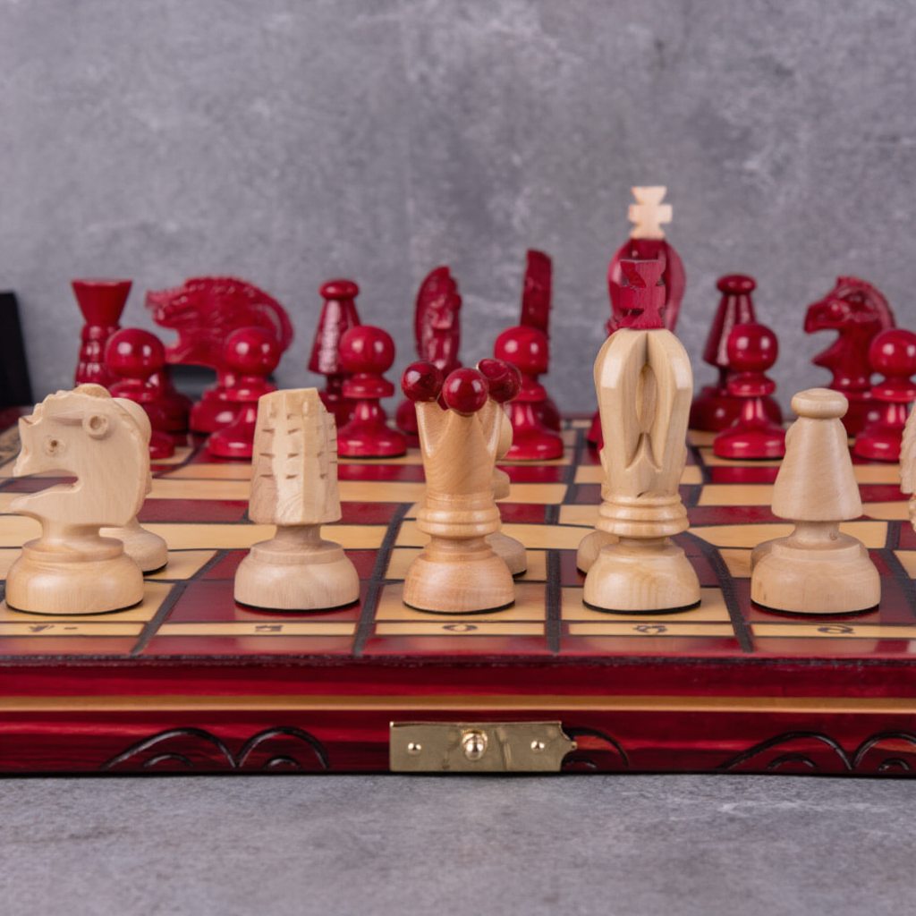 Jeu d'Échecs en Bois d'Acacia et Buis avec Finition Mate | Élégance et Durabilité pour Passionnés