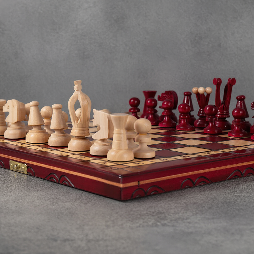 Jeu d'Échecs en Bois d'Acacia et Buis avec Finition Mate | Élégance et Durabilité pour Passionnés