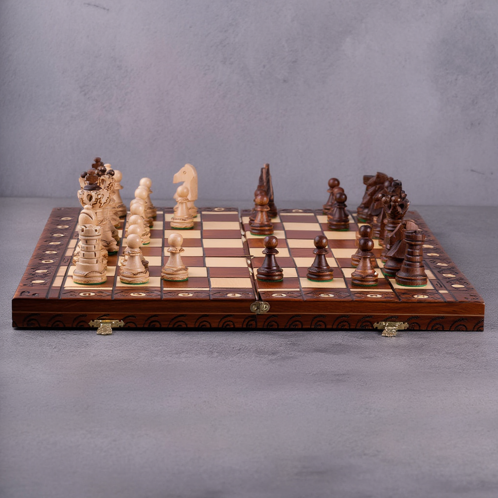 Échiquier en Bois Pliant avec Pièces Sculptées | Design Élégant pour Passionnés d'Échecs