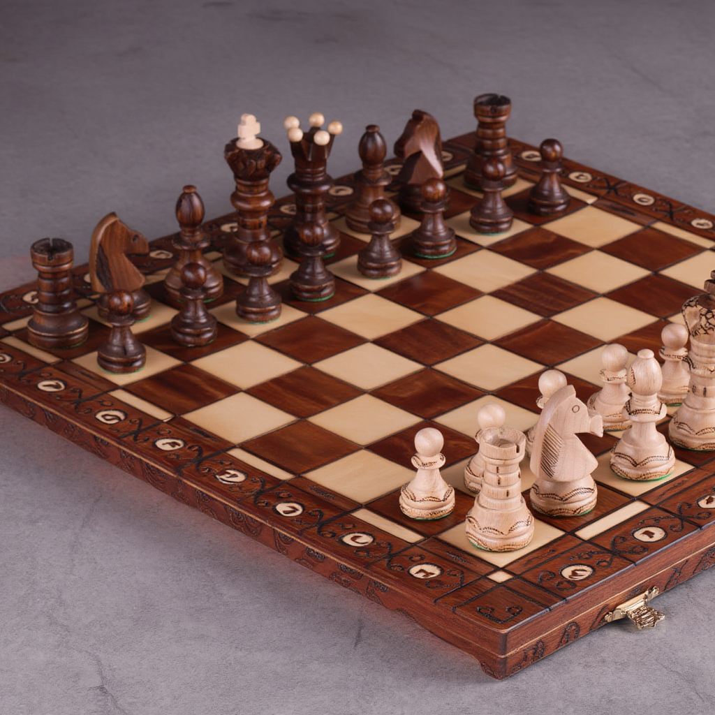 Échiquier en Bois Pliant avec Pièces Sculptées | Design Élégant pour Passionnés d'Échecs