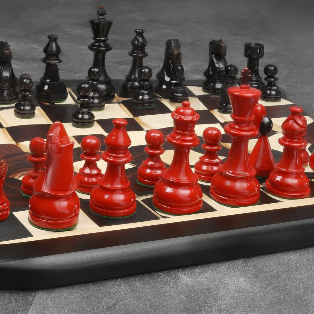 Échiquier en Ébène et Buis avec Pièces Sculptées | Design Élégant pour Passionnés d'Échecs