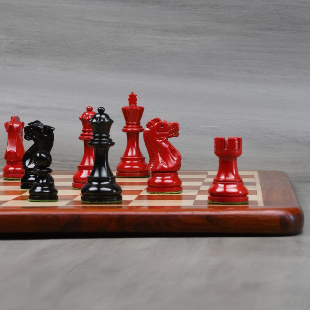 Jeu d'Échec en Bois Africain avec Pièces Sculptées | Élégant Espace de Jeu et Décoration