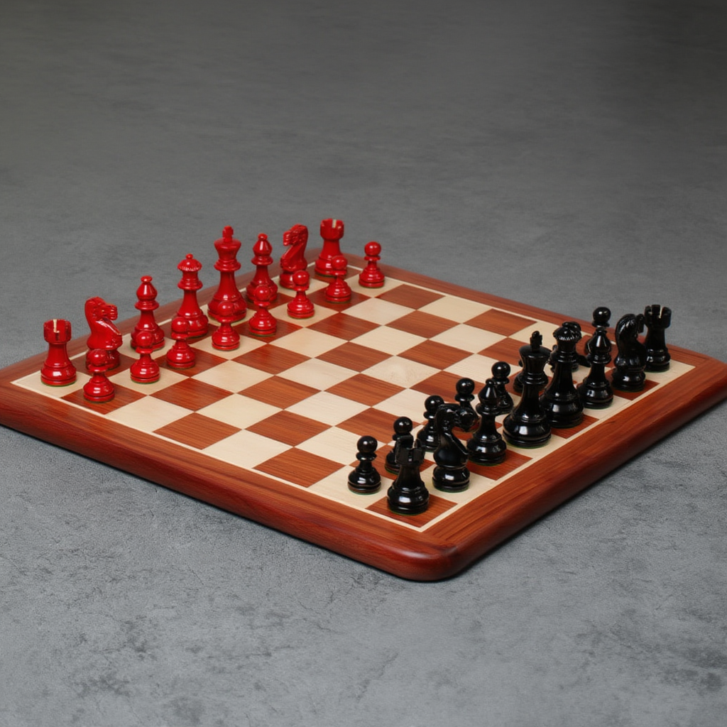 Jeu d'Échec en Bois Africain avec Pièces Sculptées | Élégant Espace de Jeu et Décoration