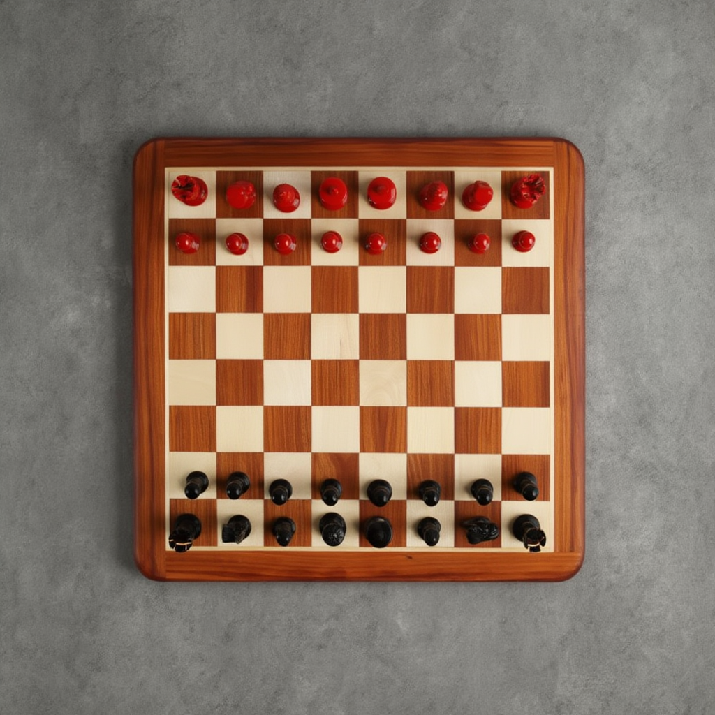 Jeu d'Échec en Bois Africain avec Pièces Sculptées | Élégant Espace de Jeu et Décoration