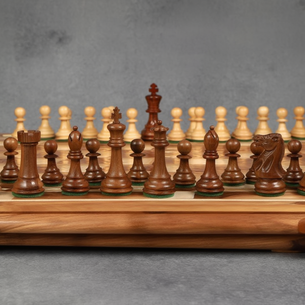 Échiquier en Bois de Cerisier | Jeu d'Échecs avec Pièces Sculptées | Élégance et Durabilité